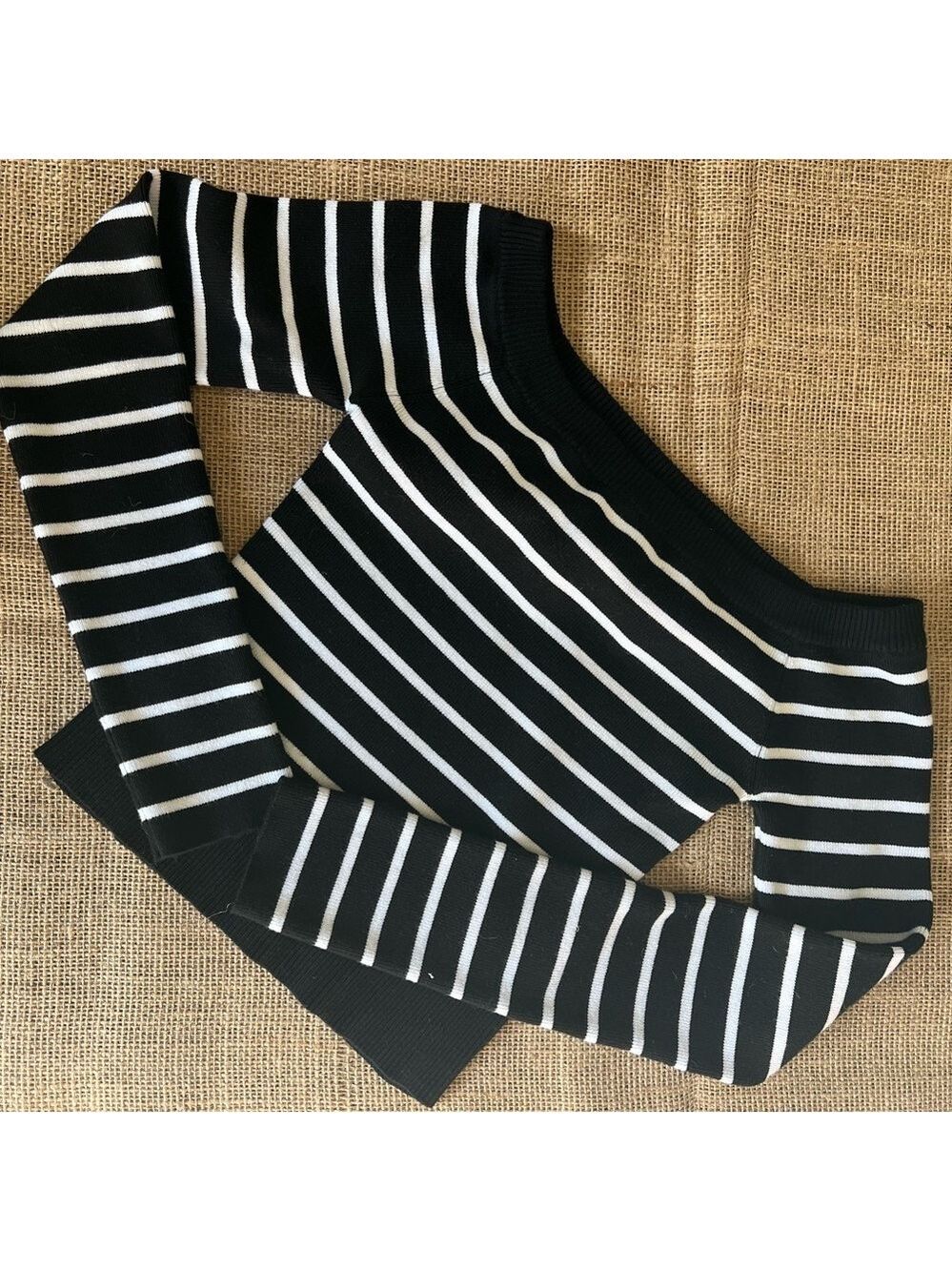 Black and White Striped Off-the-Shoulder Sweater